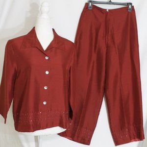NWT POETIC Bronze Orange Suit Blazer and Pants Size 9/10 Sequined Rhinestone L/W